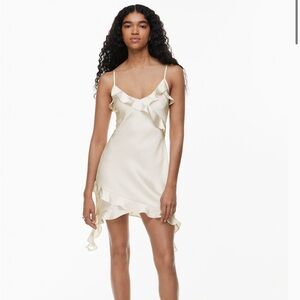 Aritzia Wildfred Botanical Satin Ruffle Dress